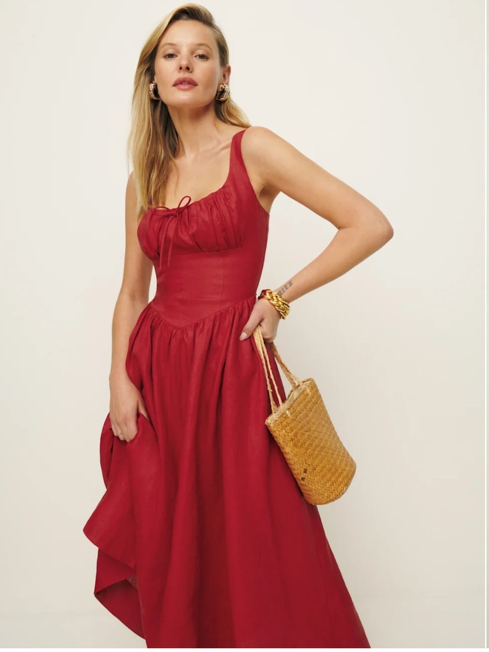 Reformation Balia Linen Dress Red - Size 4 - Picture 1 of 14